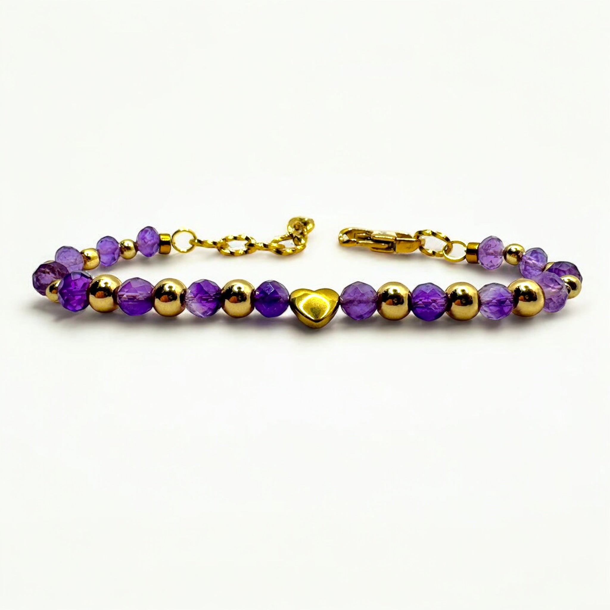Bracciale Ametista Sfaccettata con cuore dorato Sharifa Crystals